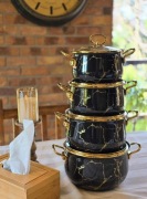 Garnki emalia 4 szt czarny marmur