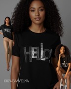 Czarny T-shirt z ozdobnym napisem hello 100% bawełna L