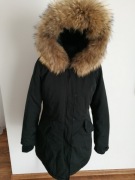 Kurtka Jenot Futro Kaptur R S M Czarna Paris Attentif Luksusowa Markowa