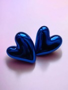 Duże kolczyki serca granatowe niebieskie metaliczne (3cm!)