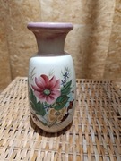 Wazon ceramiczny w kwiaty z czasów PRL-u, wysokość 23cm