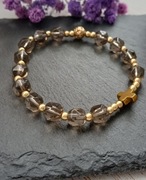 Bransoletka różaniec – kwarc dymny i złote akcenty 