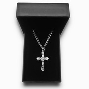 Naszyjnik męski stal szlachetna pancerka 60 cm z krzyżykiem srebrny pudełko