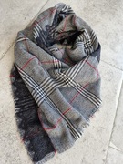 Zara ciepły szal chusta krata koronka 135x150