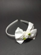 Biała Opaska do włosów róża z kokardą komunia chrzest