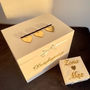 Elegancki Zestaw Ślubny Pudełka na Koperty i Obrączki z z Efektem Lustra