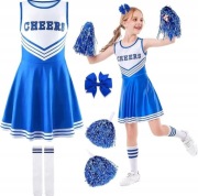 Kostium cheerleaderki sukienka, getry, pompony, kokardka. Rozmiar 120