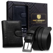 Peterson portfel + pasek zestaw prezentowy skóra naturalna czarny 125 cm