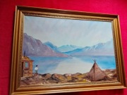 Stary obraz na płótnie sygnowany Grenlandia  .