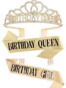 Korona Tiara Opaska i szarfa urodzinowa Złota śr 12-13 h 5cm Girl/Queen 