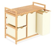 Kosz na pranie 150L bambusowy 4 komory półka organizer