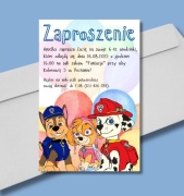 Zaproszenie urodzinowe PSI PATROL, różne wzory – 10x15 cm