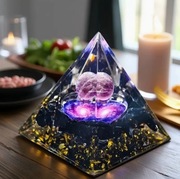 Piramida Orgonit Odpromiennik Kryształ/Obsydian/Złoto