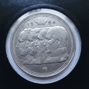Srebrna moneta Belgia 100 franków z 1954 roku