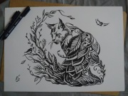 Rysunek: kot - cienkopis - blok t. A3, 250 g/m2