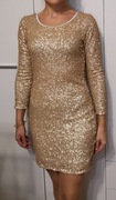 Złota sukienka z cekinów z rękawem 3/4 rozm. 8