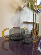 Zestaw w stylu retro dzbanek i filiżanki szklany szary różowy ok.650ml