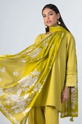 Duża zielona chusta dupatta szal bawełna kwiaty limonka Orient pareo hijab