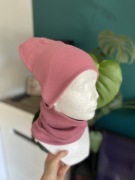 Czapka komin komplet dwuwarstwowy  bawełniany ciemny   brudny róż 5-8 lat