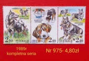 Znaczki fauna:975: psy, zwierzęta- Szwecja 1989r **