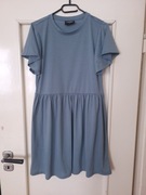 Sukienka Tramas+ hiszpańska błękit szary krótki rękaw M 38