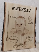Metryczka wypalana w drewnie