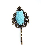 Spinka do włosów wsuwka mosiądz sowa niebieska