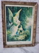 Antyk Antyczny Stary Obraz Sakralny Anioł Pański Anioł Stróż i dzieci