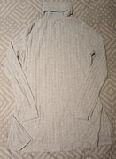 Sweter damski golf XL jasny szary miękki dopasowany z rozcięciami