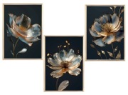 Plakat 30x40cm-złoto srebrne kwiaty,czarno granatowe tło,glamour