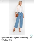Spodnie damskie jeansowe kuloty  r.48 , 76% bawełna