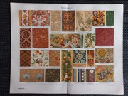 Tkactwo, wzory tkanin - duża chromolitografia 1897