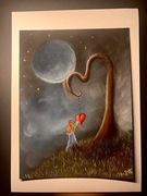 Oprawiony Rysunek malowany pastelą: Ofiaruję Ci serce wszechświecie 