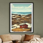 Norwegia - Górskie Chaty na Szlaku Ulriken - Art Deco 60x40cm