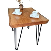 Stolik kawowy loft z oflisem. Monolit. Dębowy. 53 cm. Ława dębowa.