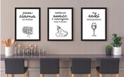 Obraz z napisami do kuchni 3 szt., plakat w ramie A4