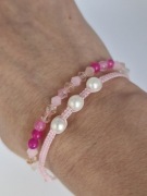 Bransoletka damska z korali szklanych na sznurku,makrama,różowa