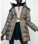 KURTKA PUCHOWA Z PASKIEM I KAPTUREM. OCHRONA PRZED WIATREM I WODĄ