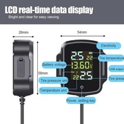 Czujnik Ciśnienia i Temperatury Opon Kół TPMS Bezprzewodowy LCD Motocykl