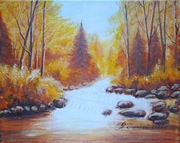OBRAZ RĘCZNIE MALOWANY PEJZAŻ AKRYLOWY "W BARWACH BRĄZU" - 24x30cm