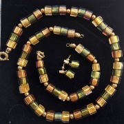 W.Kruk Ekskluzywny komplet biżuteria złoto 585 szkło weneckie Murano kostki