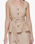 Kamizelka DKNY Donna Karan ecru piaskowa przecena z 379 zł