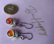 Kolczyki wiszące srebro 925 bursztyn listki vintage licytacja