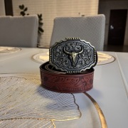 Pasek do spodni  w stylu kowbojskim złota klamra brązowy pas vintage