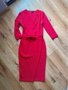 Czerwona świąteczna sukienka midi kopertowa S 36