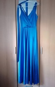 Niebieska długa satynowa sukienka wieczorowa Marina