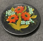 Rosja ZSRR drewniany talerz ręcznie malowany, Chochłoma ludowa sztuka