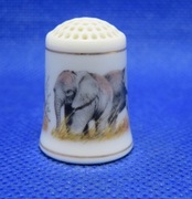 Naparstek Kolekcjonerski Porcelanowy Franklin Szare Słonie Afrykańskie 