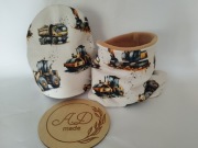 Zestaw komplet czapka komin wiosenny bawełniany auta ciężarowe kopara