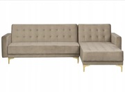 Narożnik welurowy z funkcją spania – wygodny salon | beżowy / jasny